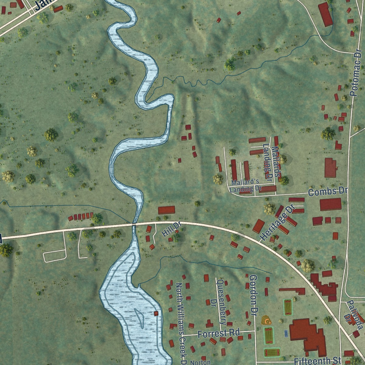 Second close-up of the map of Dahlgren, Virginia print showing more streets and buildings