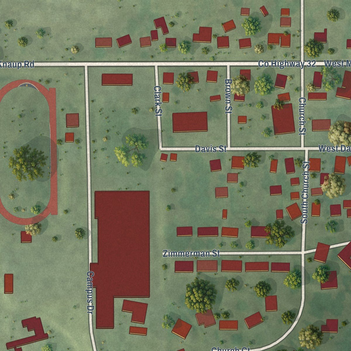 Second close-up of the map of Dakota, Illinois print showing more streets and buildings