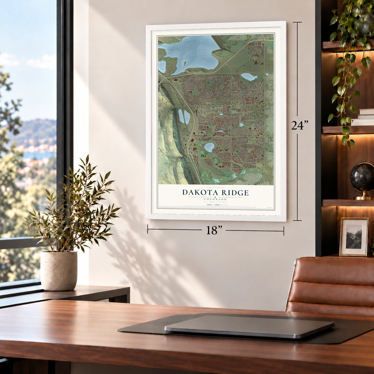 Dakota Ridge, Colorado map, 18 x 24 inch print in a white frame in a home office
