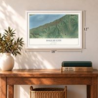 Dallas City, Illinois map, 12 x 18 inch print in a white frame in an entryway