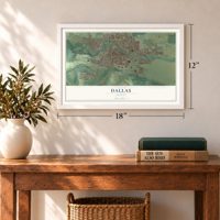 Dallas, Oregon map, 12 x 18 inch print in a white frame in an entryway
