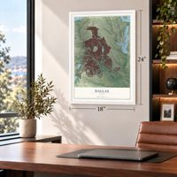Dallas, Texas map, 18 x 24 inch print in a white frame in a home office