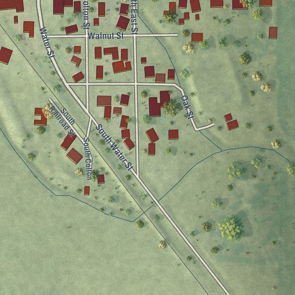 Second close-up of the map of Dalton City, Illinois print showing more streets and buildings