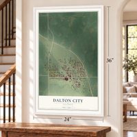 Dalton City, Illinois map, 24 x 36 inch print in a white frame by a staircase