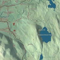 Close-up of the map of Dalton, Massachusetts print showing terrain and local geography