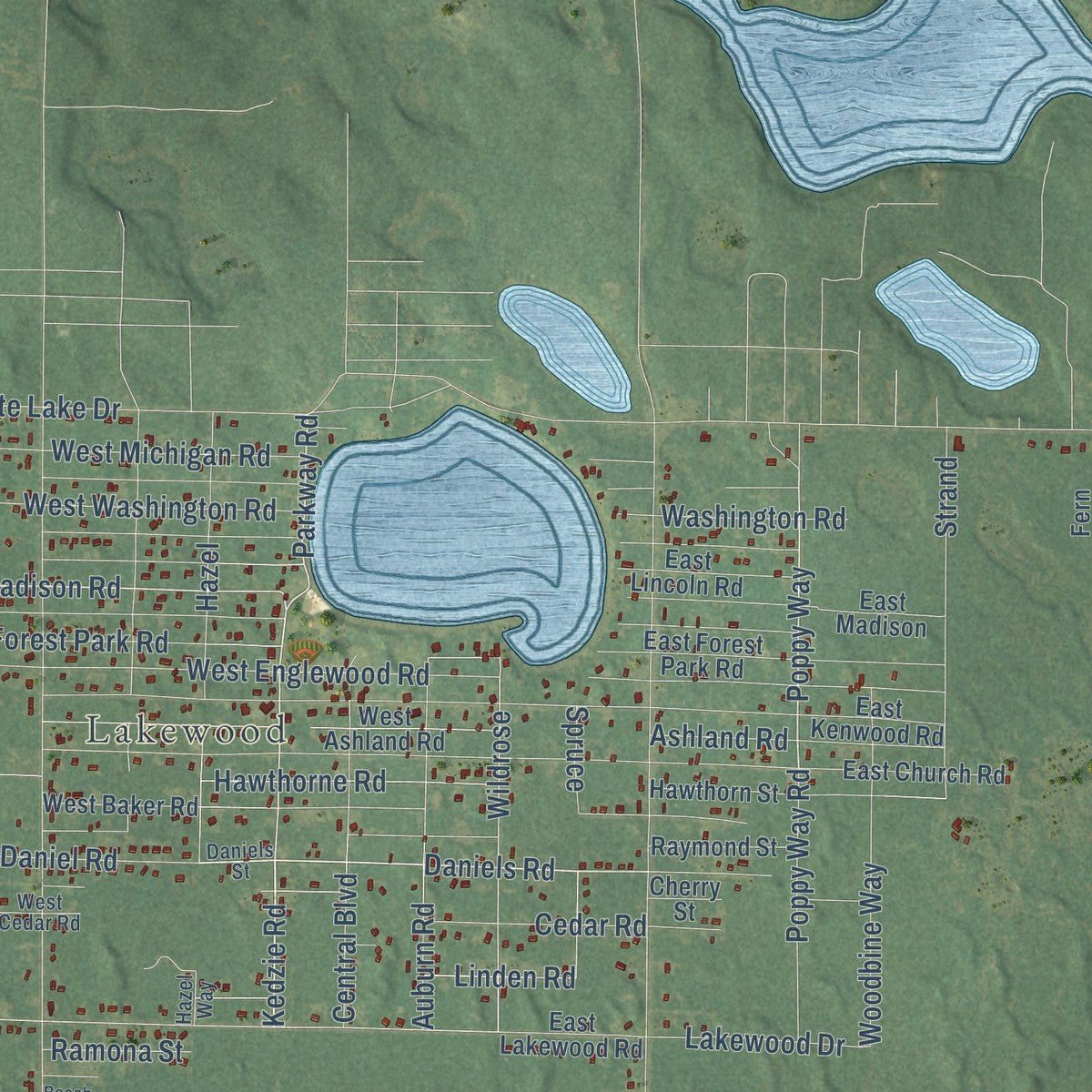 Second close-up of the map of Dalton, Michigan print showing more streets and buildings