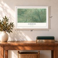 Damascus, Arkansas map, 12 x 18 inch print in a white frame in an entryway