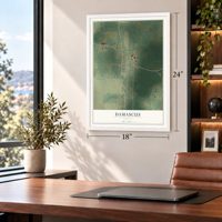 Damascus, Georgia map, 18 x 24 inch print in a white frame in a home office