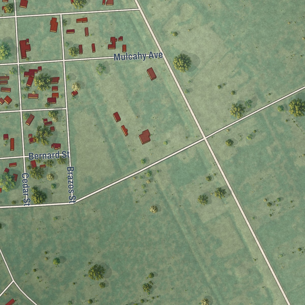 Second close-up of the map of Damon, Texas print showing more streets and buildings