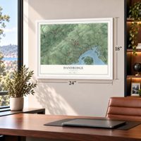 Dandridge, Tennessee map, 18 x 24 inch print in a white frame in a home office