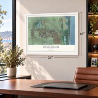 Dania Beach, Florida map, 18 x 24 inch print in a white frame in a home office
