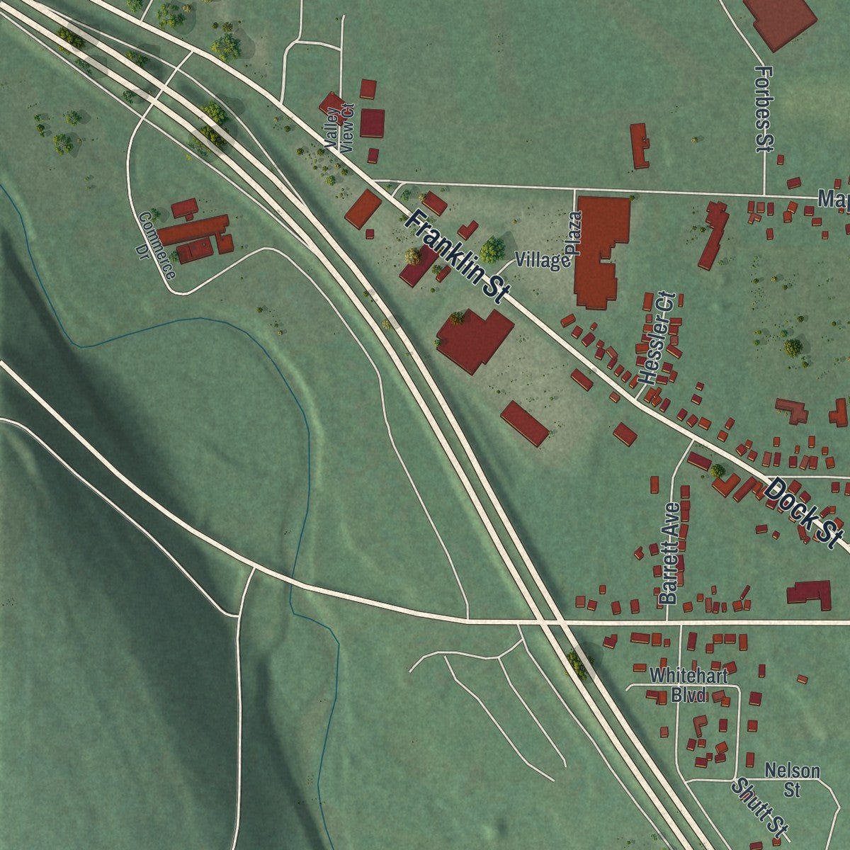 Second close-up of the map of Dansville, Livingston County, New York print showing more streets and buildings