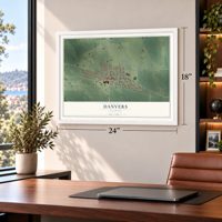 Danvers, Illinois map, 18 x 24 inch print in a white frame in a home office