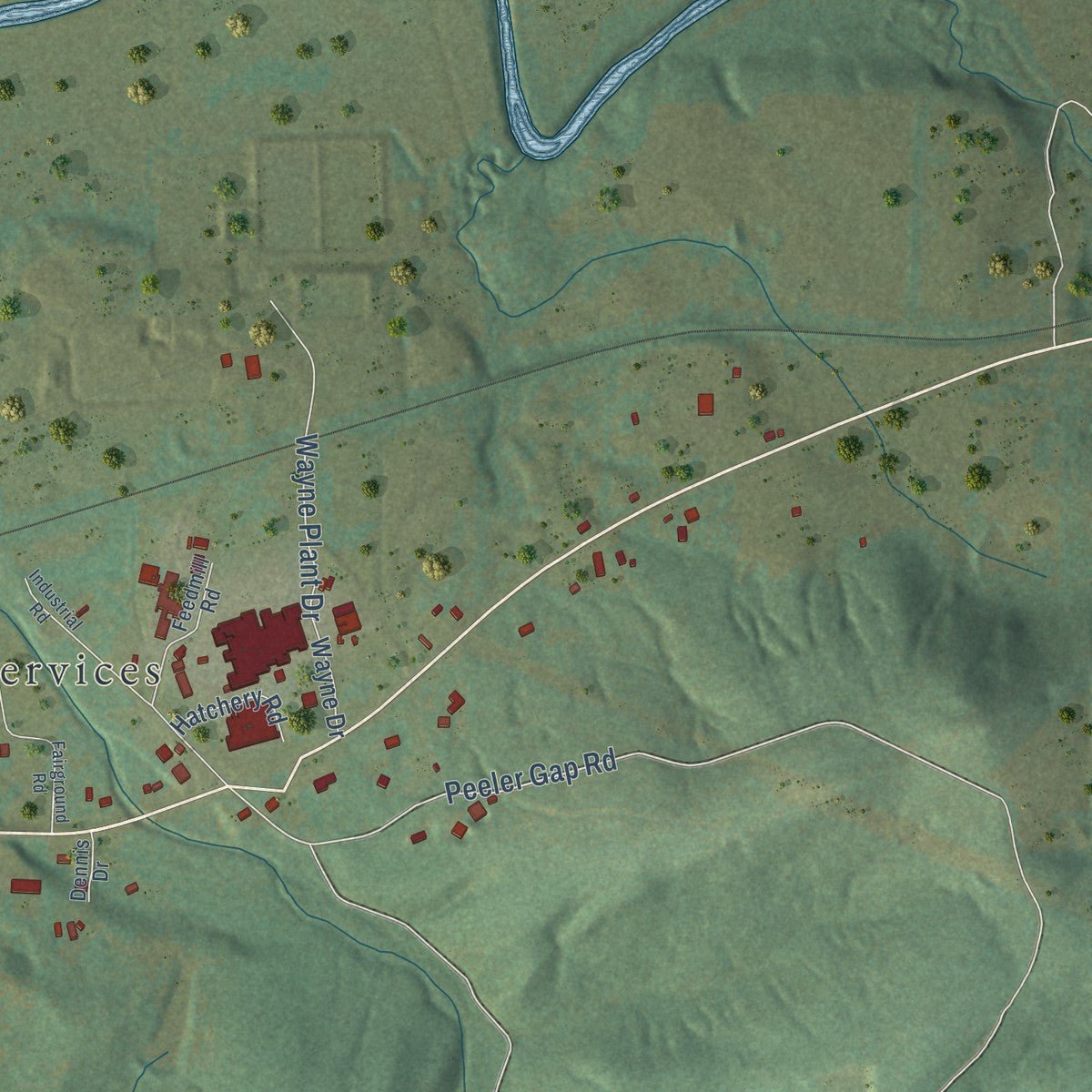 Second close-up of the map of Danville, Arkansas print showing more streets and buildings