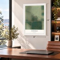 Danville, Kansas map, 18 x 24 inch print in a white frame in a home office