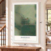 Danville, Kansas map, 24 x 36 inch print in a white frame by a staircase