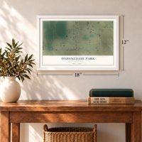 Daphnedale Park, California map, 12 x 18 inch print in a white frame in an entryway