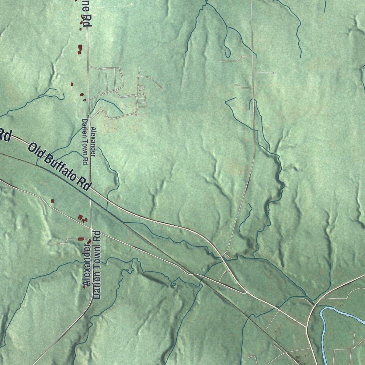 Second close-up of the map of Darien, New York print showing more streets and buildings