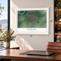 Darlington, Indiana map, 18 x 24 inch print in a white frame in a home office