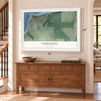 Dash Point, Washington map, 24 x 36 inch print in a white frame above a dresser by a staircase