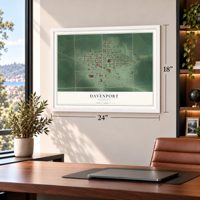 Davenport, Nebraska map, 18 x 24 inch print in a white frame in a home office