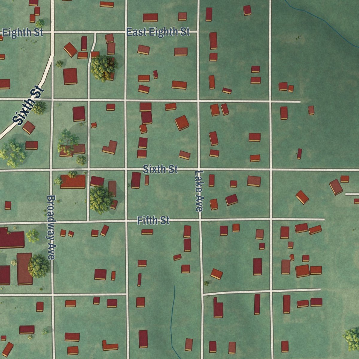 Second close-up of the map of Davenport, Oklahoma print showing more streets and buildings
