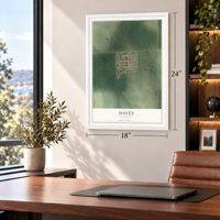 Davey, Nebraska map, 18 x 24 inch print in a white frame in a home office