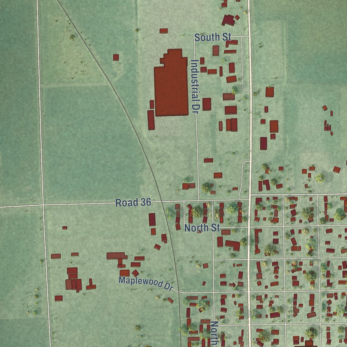 Second close-up of the map of David City, Nebraska print showing more streets and buildings