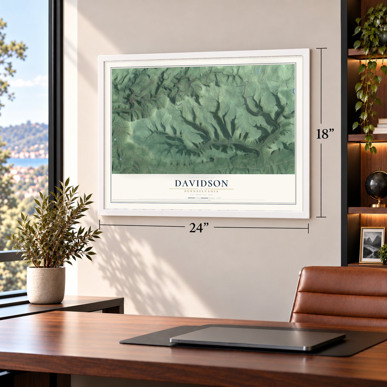 Davidson, Pennsylvania map, 18 x 24 inch print in a white frame in a home office