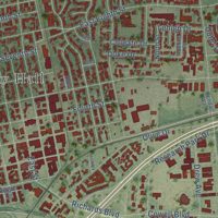Second close-up of the map of Davis, California print showing more streets and buildings