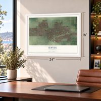 Davis, California map, 18 x 24 inch print in a white frame in a home office