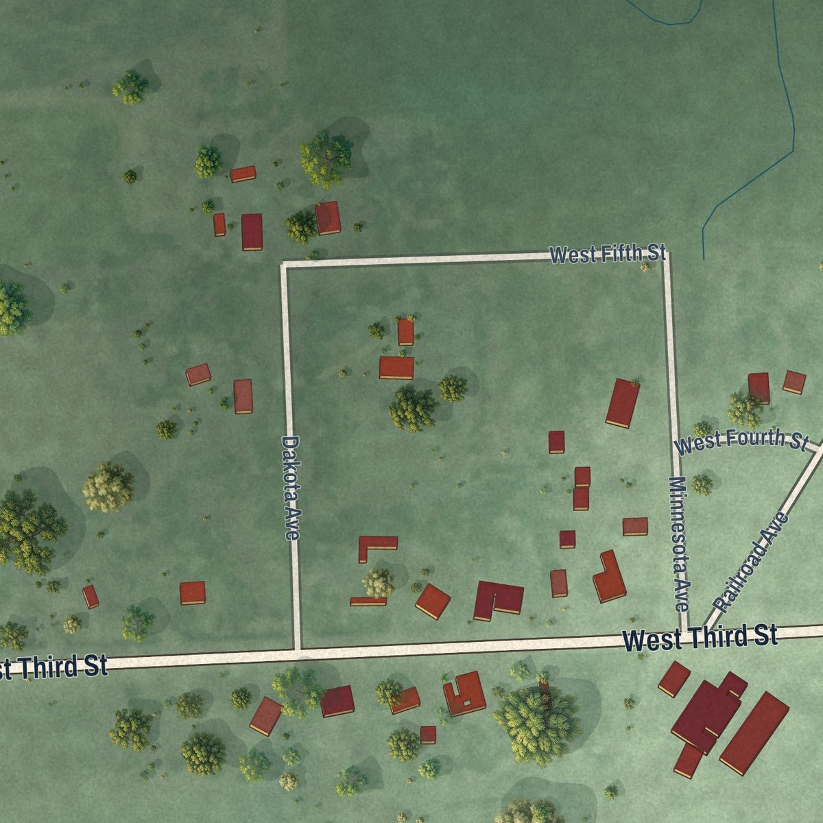 Second close-up of the map of Davis, South Dakota print showing more streets and buildings