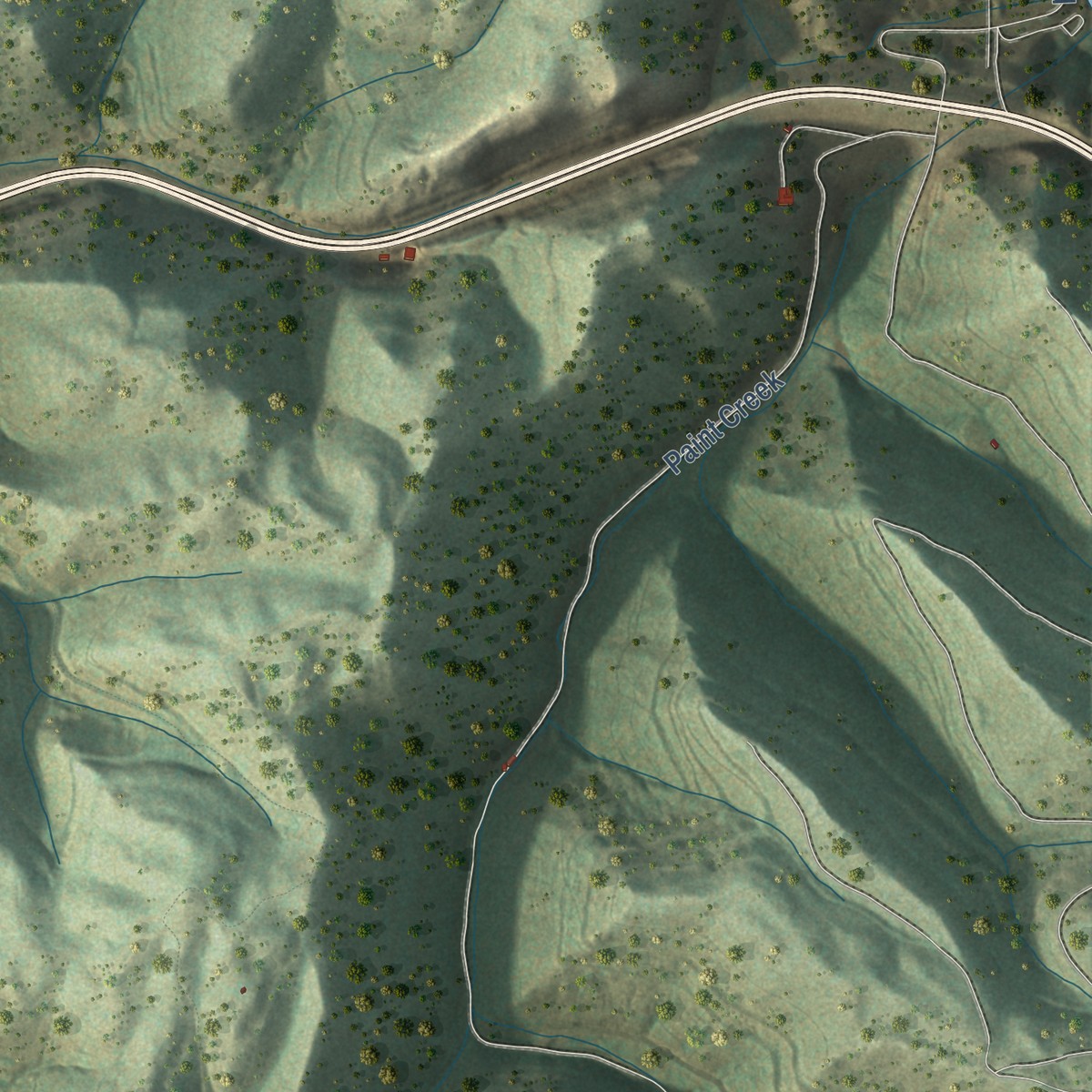 Second close-up of the map of Dawes, West Virginia print showing more streets and buildings