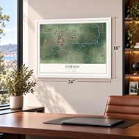 Dawson, Minnesota map, 18 x 24 inch print in a white frame in a home office