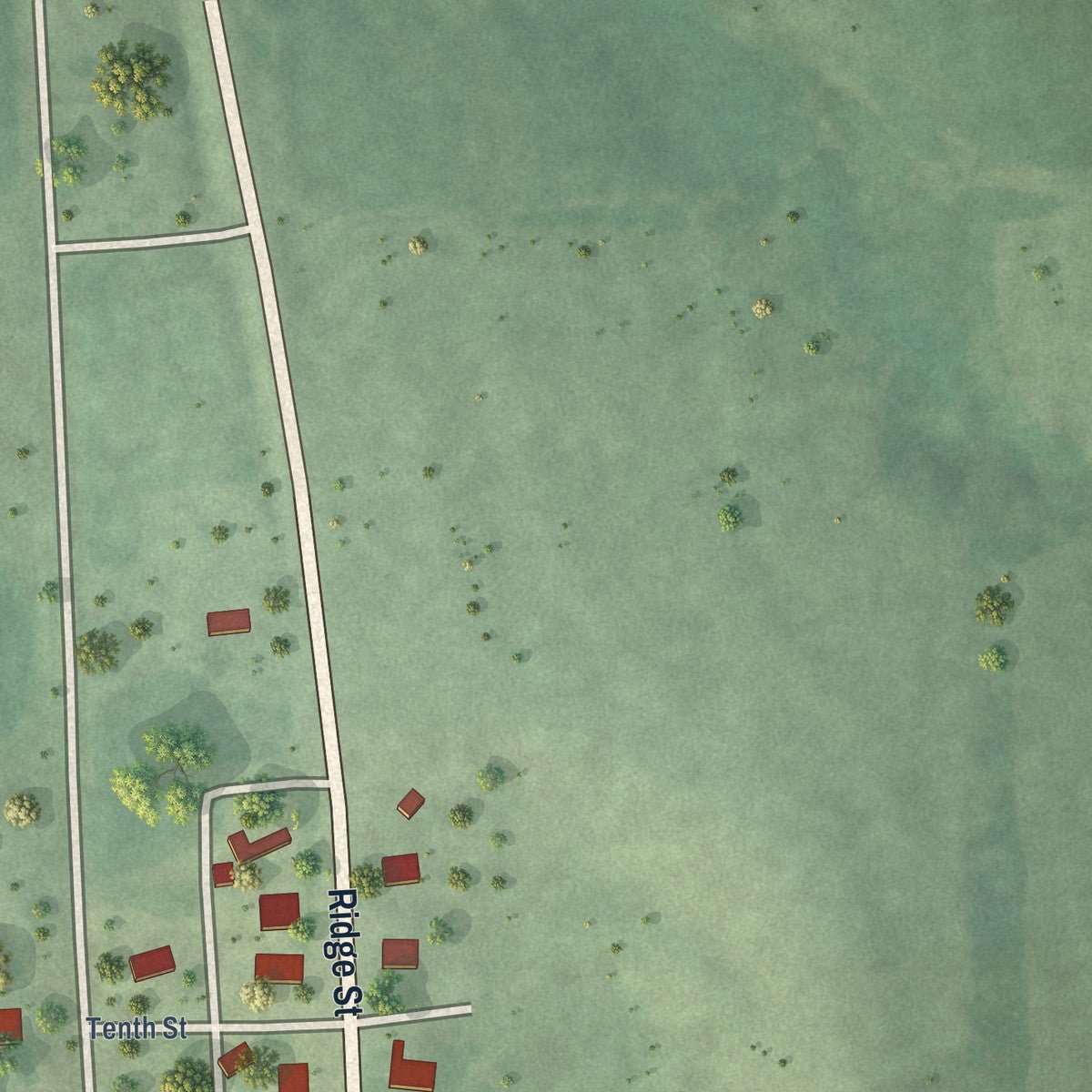 Second close-up of the map of Dawson, Nebraska print showing more streets and buildings