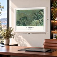 Days Creek, Oregon map, 18 x 24 inch print in a white frame in a home office