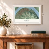 Dayton, Kentucky map, 12 x 18 inch print in a white frame in an entryway