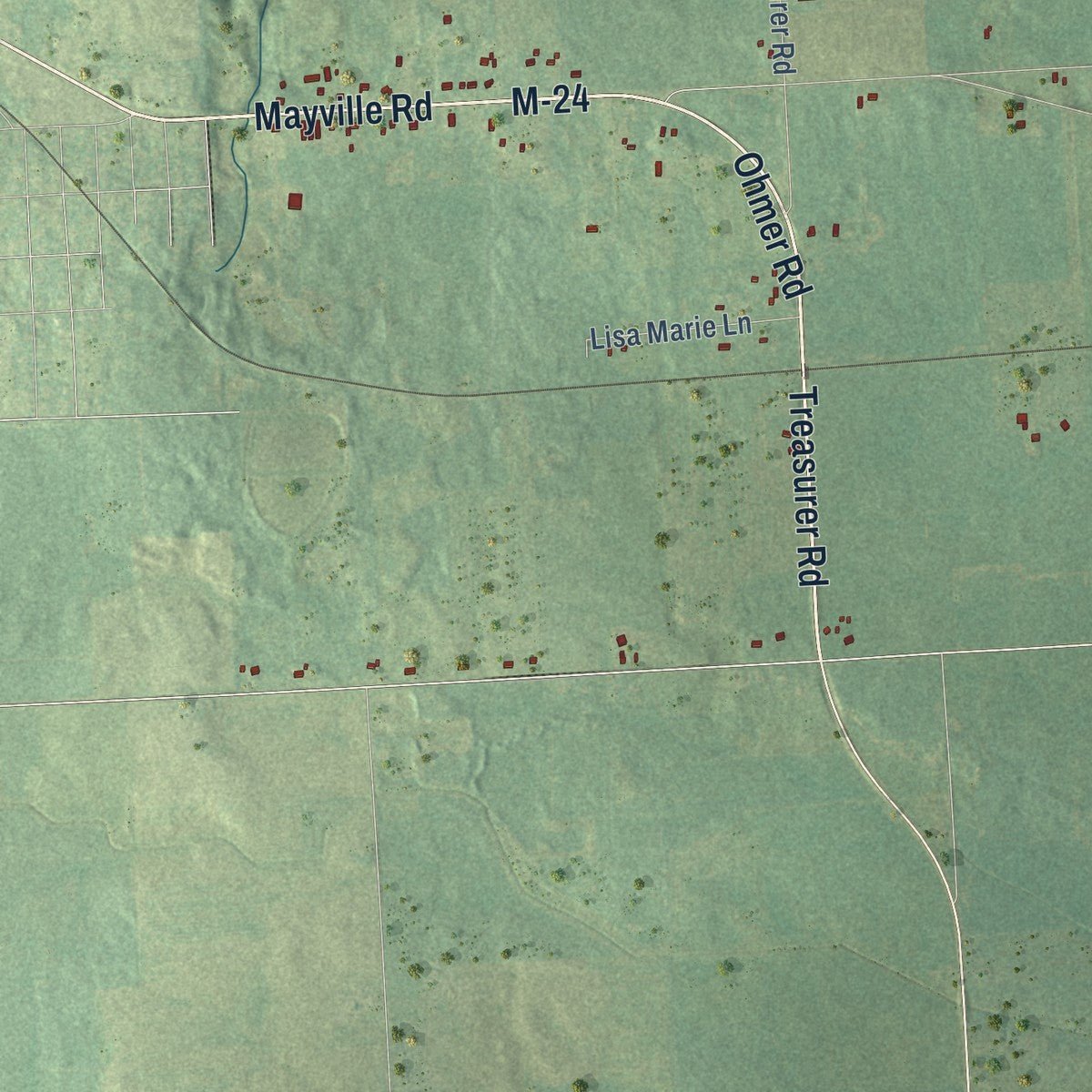 Second close-up of the map of Dayton, Tuscola County, Michigan print showing more streets and buildings