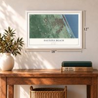 Daytona Beach, Florida map, 12 x 18 inch print in a white frame in an entryway