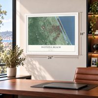 Daytona Beach, Florida map, 18 x 24 inch print in a white frame in a home office