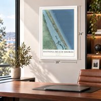 Daytona Beach Shores, Florida map, 18 x 24 inch print in a white frame in a home office
