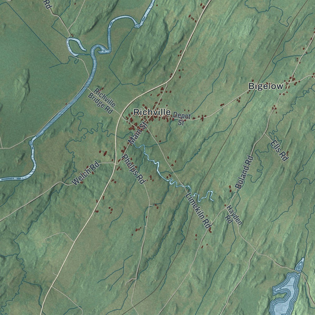 Second close-up of the map of De Kalb, New York print showing more streets and buildings