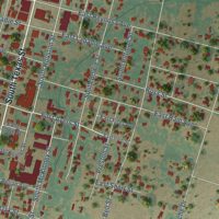 Second close-up of the map of De Leon, Texas print showing more streets and buildings