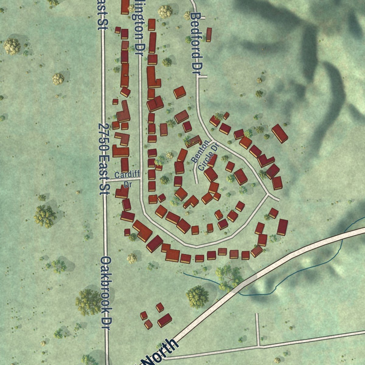Second close-up of the map of De Pue, Illinois print showing more streets and buildings