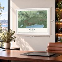 De Pue, Illinois map, 18 x 24 inch print in a white frame in a home office