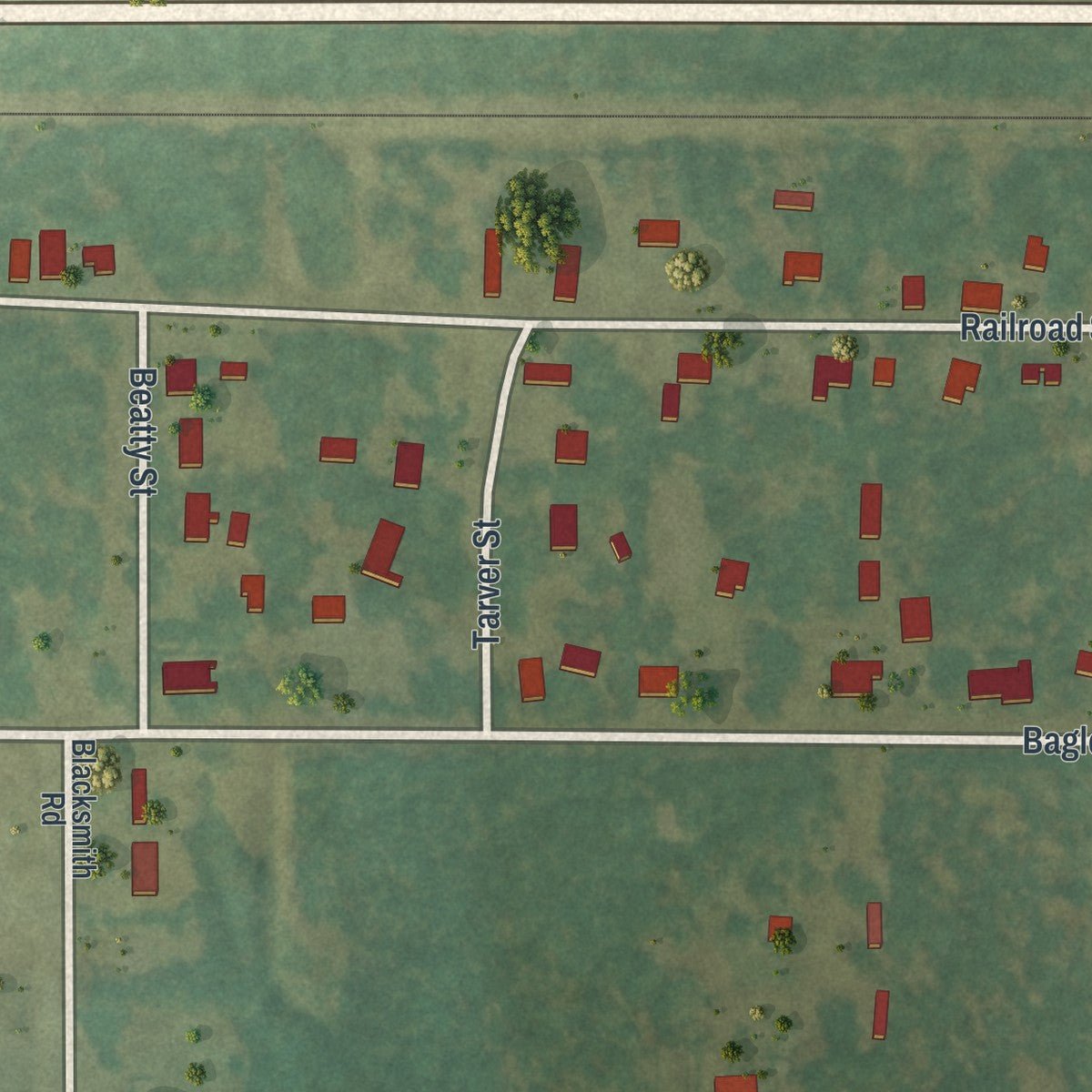 Second close-up of the map of De Soto, Georgia print showing more streets and buildings