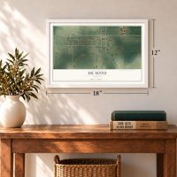 De Soto, Georgia map, 12 x 18 inch print in a white frame in an entryway