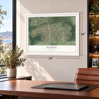 De Soto, Illinois map, 18 x 24 inch print in a white frame in a home office