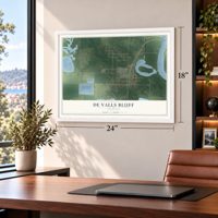 De Valls Bluff, Arkansas map, 18 x 24 inch print in a white frame in a home office