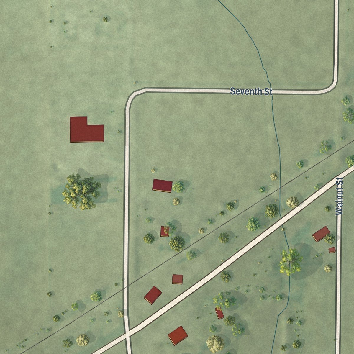 Second close-up of the map of De Witt, Illinois print showing more streets and buildings
